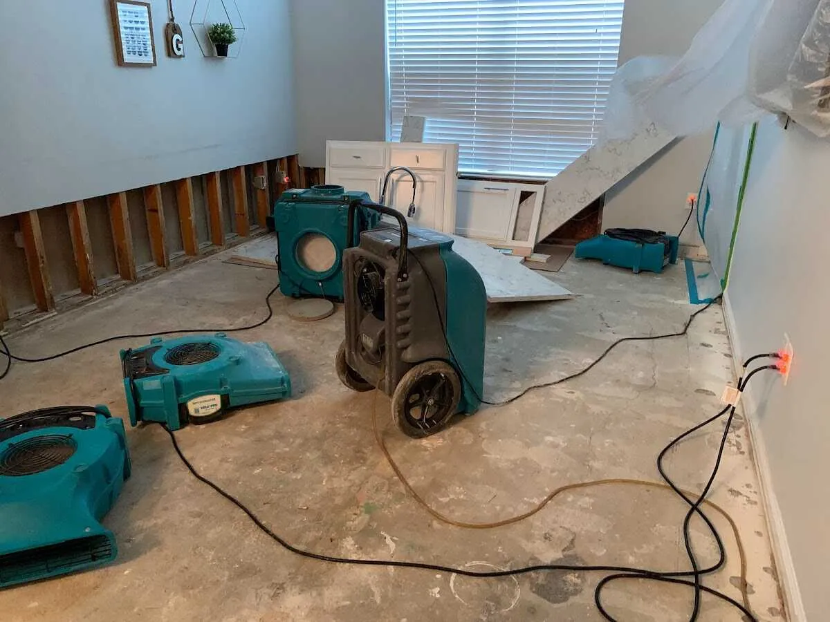 Dehumidifier in flood-cut room for Water Damage Restoration in Hidden Valley Lake